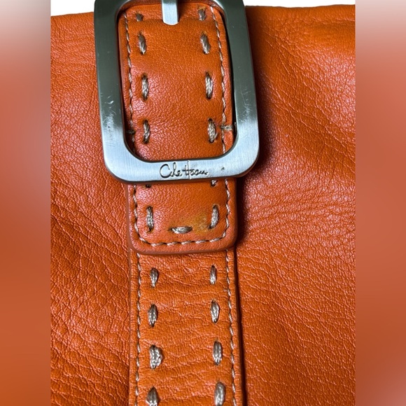 Cole Haan Orange Leather Magnetic Clutch Buckle Silver Pouch - Picture 4 of 6